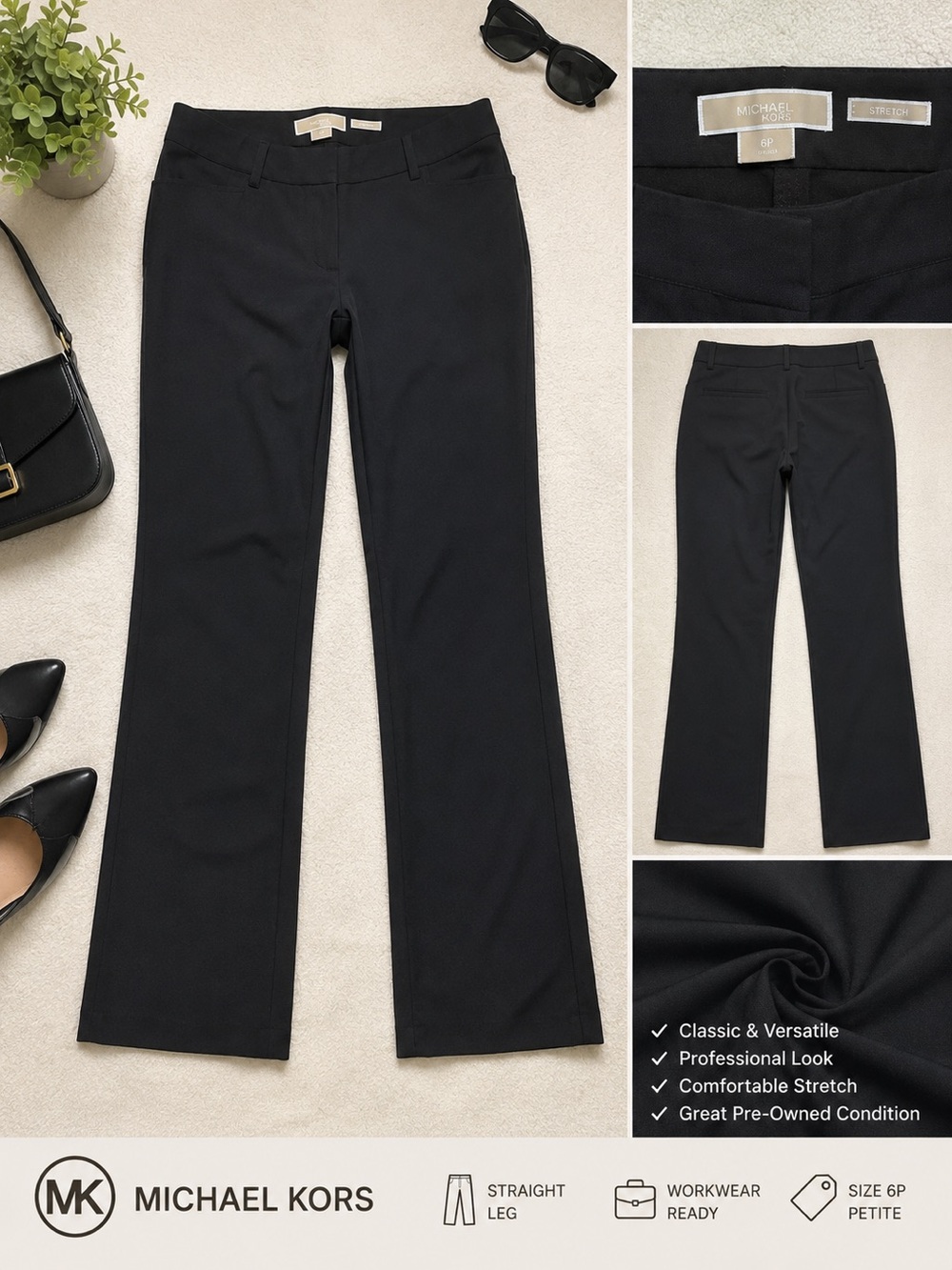 Michael Kors Black Straight Leg Dress Pants
Trouser Trousers Size 6P Petite - Picture 2 of 6